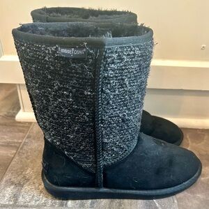 Minnetonka Black Suede Knit Sheepskin Fur Lined Boots 86510 Women’s Size 10